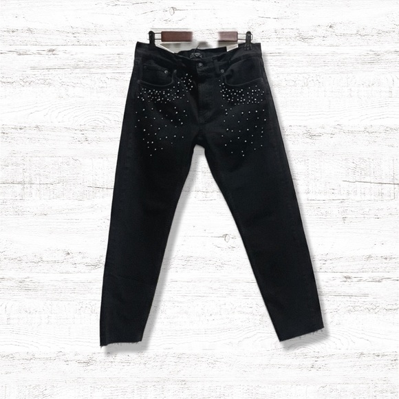 ZARA | Slim Boyfriend With Faux Pearls Jeans Black Size 6 / 38 NWT - Picture 1 of 9
